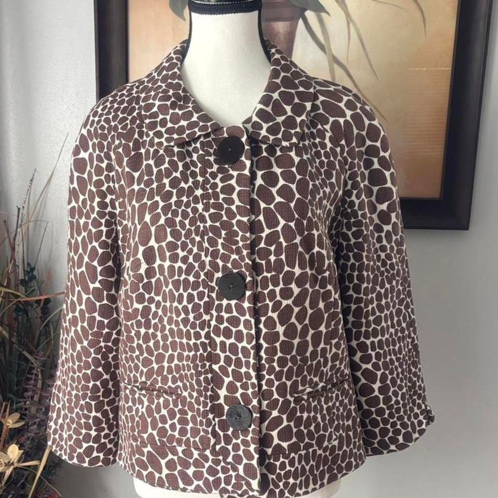 Brown and white giraffe print Josephine Chaus jacket #preppy Size 10